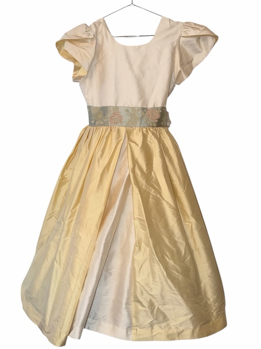Cassie’s of California girls 100% silk yellow white floral belt dress sz 12
